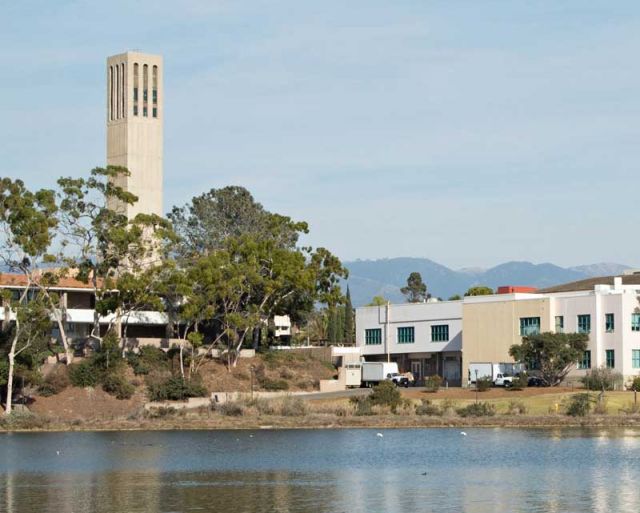 photo of storke tower from the lagoon