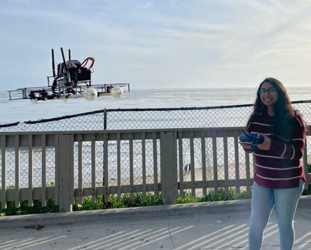 photo of pillai flying her drone project